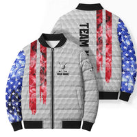 Custom Golf Ball and Clubs Bomber Puffer Jacket with American Flag Smoke Effect and Hexagon Pattern - Wonder Print Shop