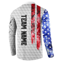 Custom Golf Ball and Clubs Button Sweatshirt with American Flag Smoke Effect and Hexagon Pattern - Wonder Print Shop