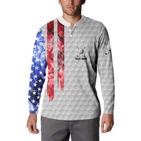 Custom Golf Ball and Clubs Button Sweatshirt with American Flag Smoke Effect and Hexagon Pattern - Wonder Print Shop
