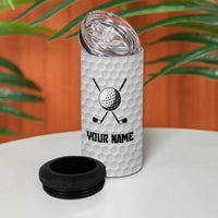 Custom Golf Ball and Clubs 4 in 1 Can Cooler Tumbler with American Flag Smoke Effect and Hexagon Pattern - Wonder Print Shop