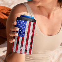 Custom Golf Ball and Clubs 4 in 1 Can Cooler Tumbler with American Flag Smoke Effect and Hexagon Pattern - Wonder Print Shop