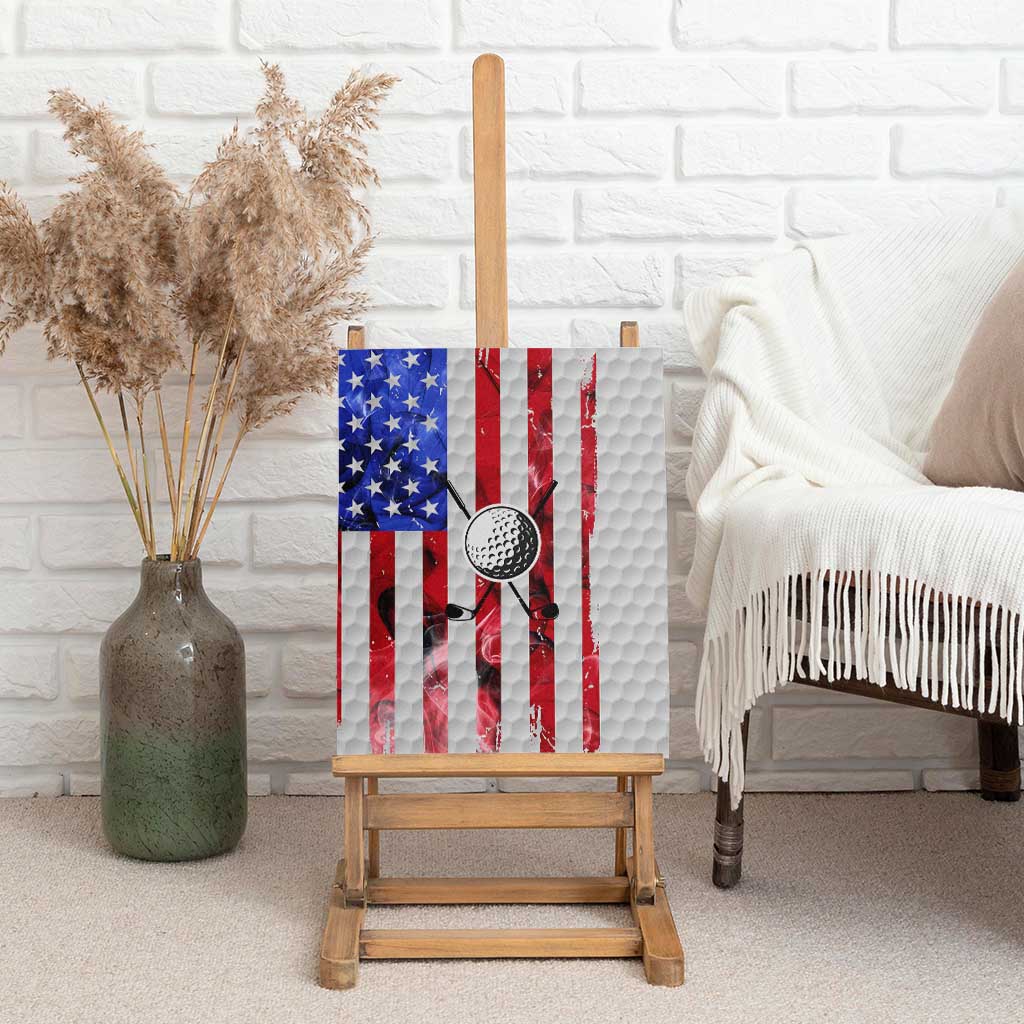 Golf Ball and Clubs Canvas Wall Art with American Flag Smoke Effect and Hexagon Pattern - Wonder Print Shop