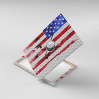 Golf Ball and Clubs Canvas Wall Art with American Flag Smoke Effect and Hexagon Pattern - Wonder Print Shop