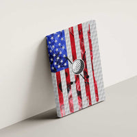 Golf Ball and Clubs Canvas Wall Art with American Flag Smoke Effect and Hexagon Pattern - Wonder Print Shop