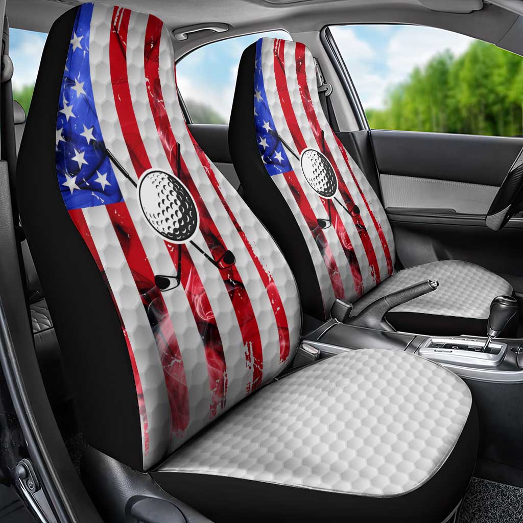 Golf Ball and Clubs Car Seat Cover with American Flag Smoke Effect and Hexagon Pattern - Wonder Print Shop