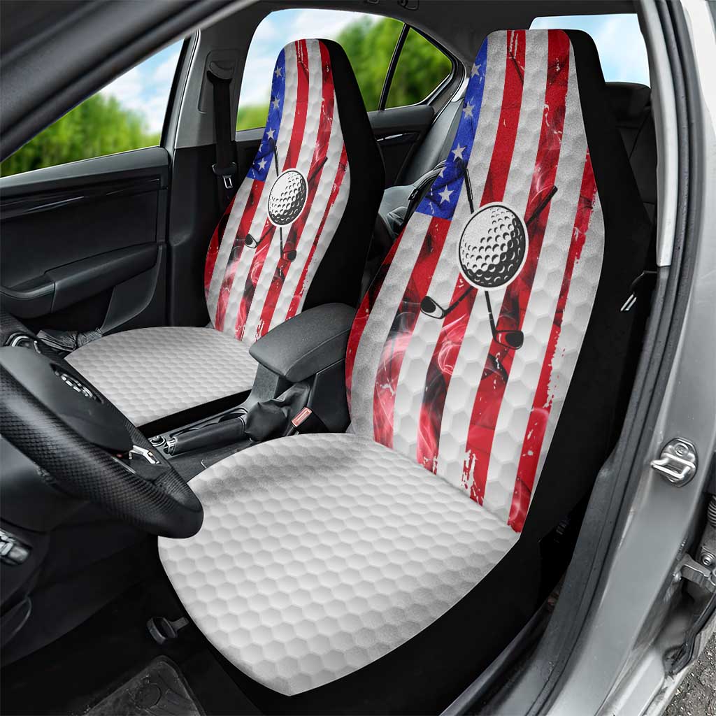 Golf Ball and Clubs Car Seat Cover with American Flag Smoke Effect and Hexagon Pattern - Wonder Print Shop