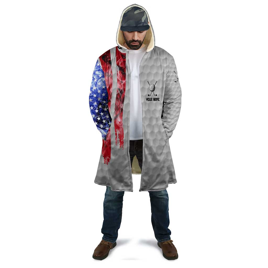 Custom Golf Ball and Clubs Cloak with American Flag Smoke Effect and Hexagon Pattern - Wonder Print Shop
