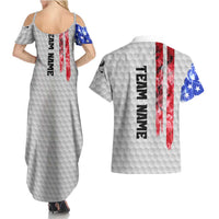 Custom Golf Ball and Clubs Couples Matching Summer Maxi Dress and Hawaiian Shirt with American Flag Smoke Effect and Hexagon Pattern - Wonder Print Shop