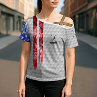 Custom Golf Ball and Clubs Cross Shoulder Shirt with American Flag Smoke Effect and Hexagon Pattern - Wonder Print Shop