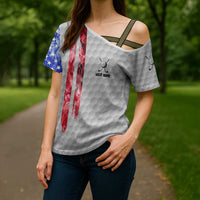 Custom Golf Ball and Clubs Cross Shoulder Shirt with American Flag Smoke Effect and Hexagon Pattern - Wonder Print Shop