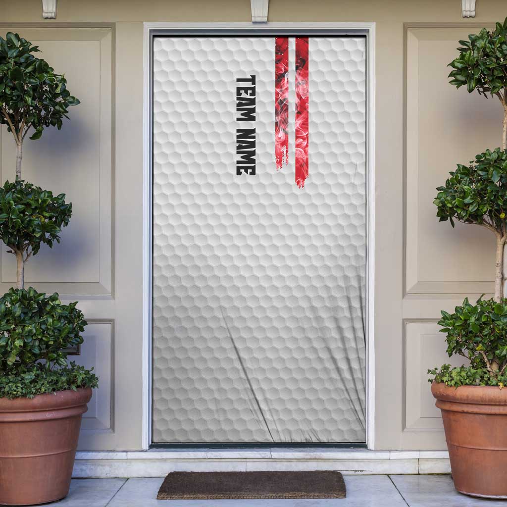 Custom Golf Ball and Clubs Door Cover with American Flag Smoke Effect and Hexagon Pattern - Wonder Print Shop
