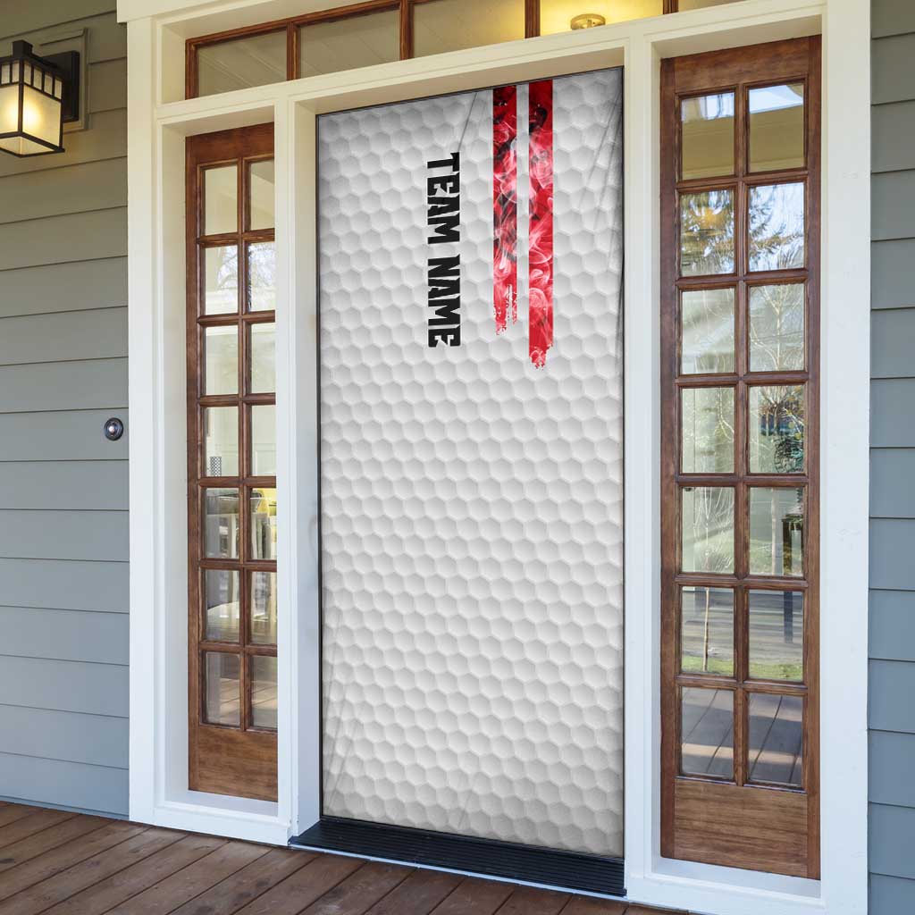 Custom Golf Ball and Clubs Door Cover with American Flag Smoke Effect and Hexagon Pattern - Wonder Print Shop