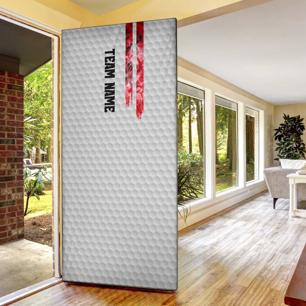 Custom Golf Ball and Clubs Door Cover with American Flag Smoke Effect and Hexagon Pattern - Wonder Print Shop