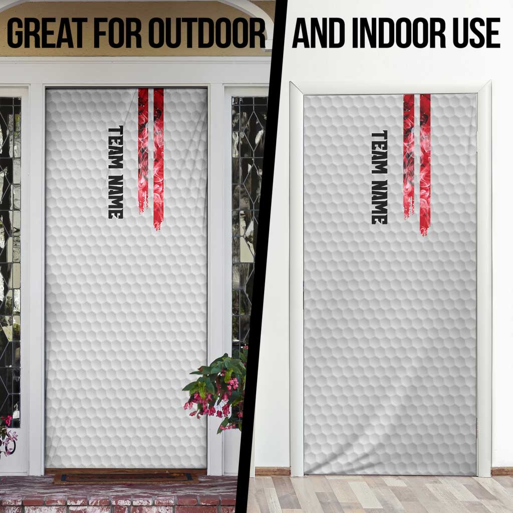 Custom Golf Ball and Clubs Door Cover with American Flag Smoke Effect and Hexagon Pattern - Wonder Print Shop