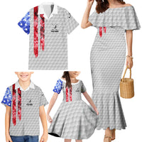Custom Golf Ball and Clubs Family Matching Mermaid Dress and Hawaiian Shirt with American Flag Smoke Effect and Hexagon Pattern - Wonder Print Shop