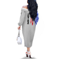 Custom Golf Ball and Clubs Family Matching Off The Shoulder Long Sleeve Dress and Hawaiian Shirt with American Flag Smoke Effect and Hexagon Pattern - Wonder Print Shop