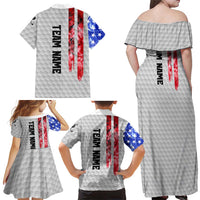 Custom Golf Ball and Clubs Family Matching Off Shoulder Maxi Dress and Hawaiian Shirt with American Flag Smoke Effect and Hexagon Pattern - Wonder Print Shop
