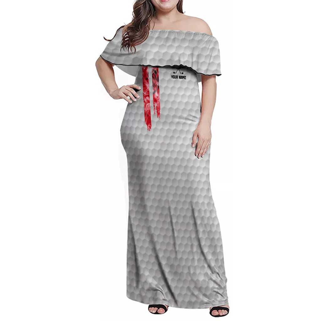 Custom Golf Ball and Clubs Family Matching Off Shoulder Maxi Dress and Hawaiian Shirt with American Flag Smoke Effect and Hexagon Pattern - Wonder Print Shop