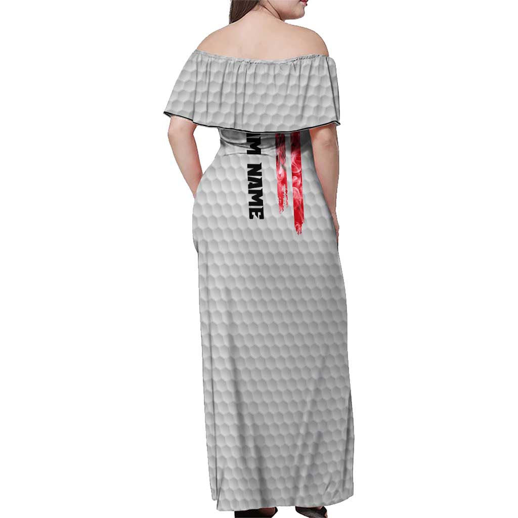 Custom Golf Ball and Clubs Family Matching Off Shoulder Maxi Dress and Hawaiian Shirt with American Flag Smoke Effect and Hexagon Pattern - Wonder Print Shop