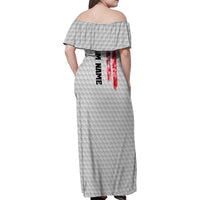 Custom Golf Ball and Clubs Family Matching Off Shoulder Maxi Dress and Hawaiian Shirt with American Flag Smoke Effect and Hexagon Pattern - Wonder Print Shop