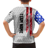 Custom Golf Ball and Clubs Family Matching Off Shoulder Short Dress and Hawaiian Shirt with American Flag Smoke Effect and Hexagon Pattern - Wonder Print Shop