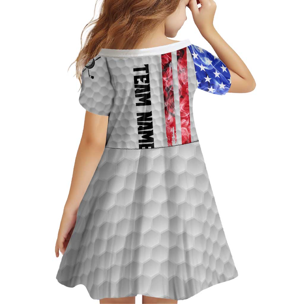 Custom Golf Ball and Clubs Family Matching Off Shoulder Short Dress and Hawaiian Shirt with American Flag Smoke Effect and Hexagon Pattern - Wonder Print Shop