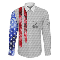 Custom Golf Ball and Clubs Family Matching Off Shoulder Short Dress and Hawaiian Shirt with American Flag Smoke Effect and Hexagon Pattern - Wonder Print Shop