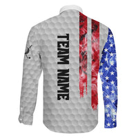 Custom Golf Ball and Clubs Family Matching Off Shoulder Short Dress and Hawaiian Shirt with American Flag Smoke Effect and Hexagon Pattern - Wonder Print Shop
