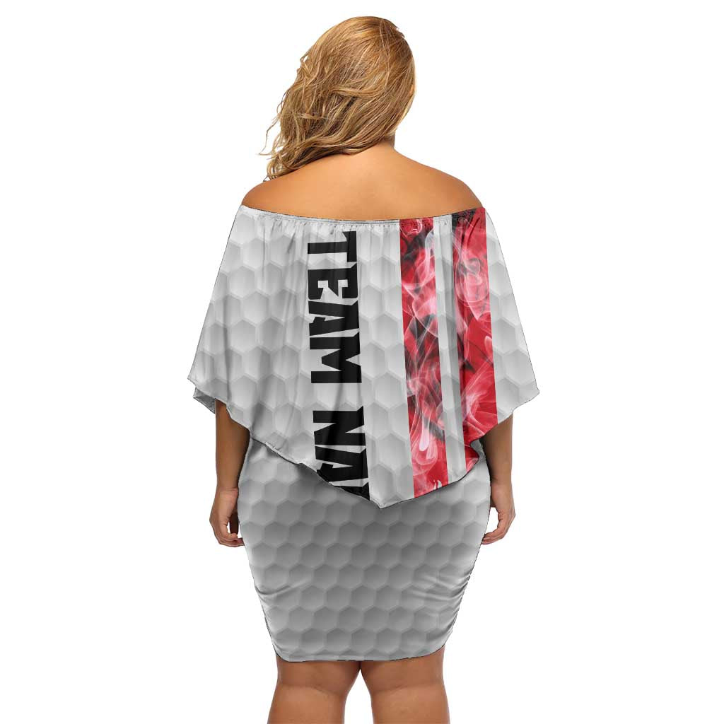 Custom Golf Ball and Clubs Family Matching Off Shoulder Short Dress and Hawaiian Shirt with American Flag Smoke Effect and Hexagon Pattern - Wonder Print Shop