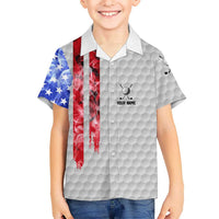 Custom Golf Ball and Clubs Family Matching Off Shoulder Short Dress and Hawaiian Shirt with American Flag Smoke Effect and Hexagon Pattern - Wonder Print Shop