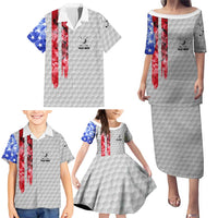 Custom Golf Ball and Clubs Family Matching Puletasi and Hawaiian Shirt with American Flag Smoke Effect and Hexagon Pattern - Wonder Print Shop