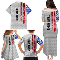 Custom Golf Ball and Clubs Family Matching Puletasi and Hawaiian Shirt with American Flag Smoke Effect and Hexagon Pattern - Wonder Print Shop
