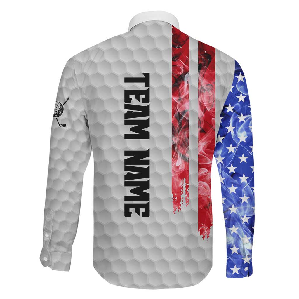 Custom Golf Ball and Clubs Family Matching Short Sleeve Bodycon Dress and Hawaiian Shirt with American Flag Smoke Effect and Hexagon Pattern - Wonder Print Shop