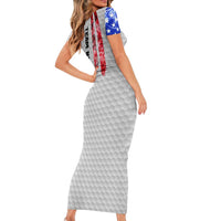 Custom Golf Ball and Clubs Family Matching Short Sleeve Bodycon Dress and Hawaiian Shirt with American Flag Smoke Effect and Hexagon Pattern - Wonder Print Shop