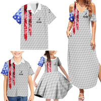 Custom Golf Ball and Clubs Family Matching Summer Maxi Dress and Hawaiian Shirt with American Flag Smoke Effect and Hexagon Pattern - Wonder Print Shop