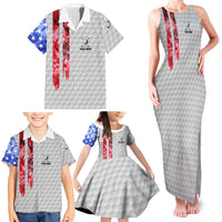 Custom Golf Ball and Clubs Family Matching Tank Maxi Dress and Hawaiian Shirt with American Flag Smoke Effect and Hexagon Pattern - Wonder Print Shop