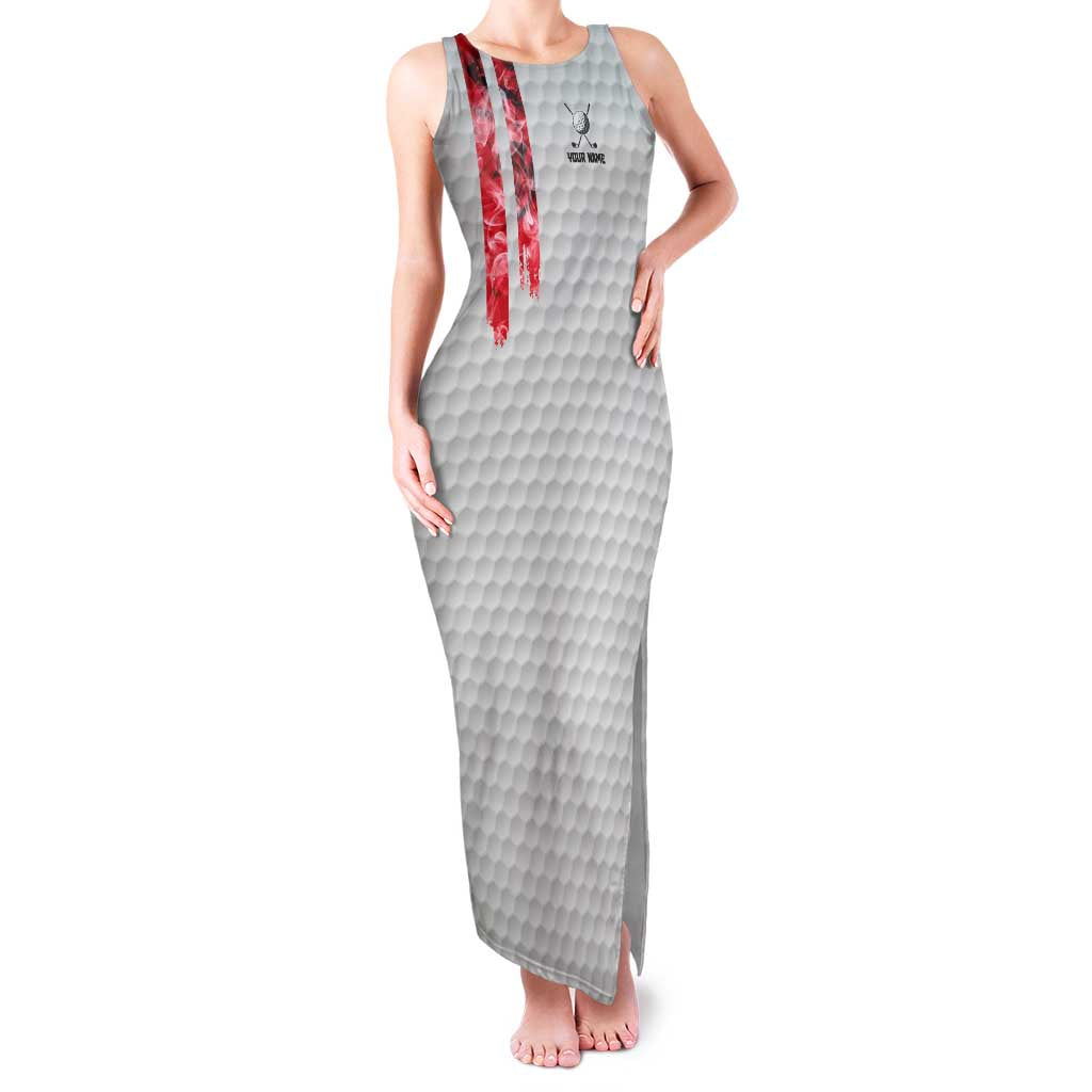 Custom Golf Ball and Clubs Family Matching Tank Maxi Dress and Hawaiian Shirt with American Flag Smoke Effect and Hexagon Pattern - Wonder Print Shop