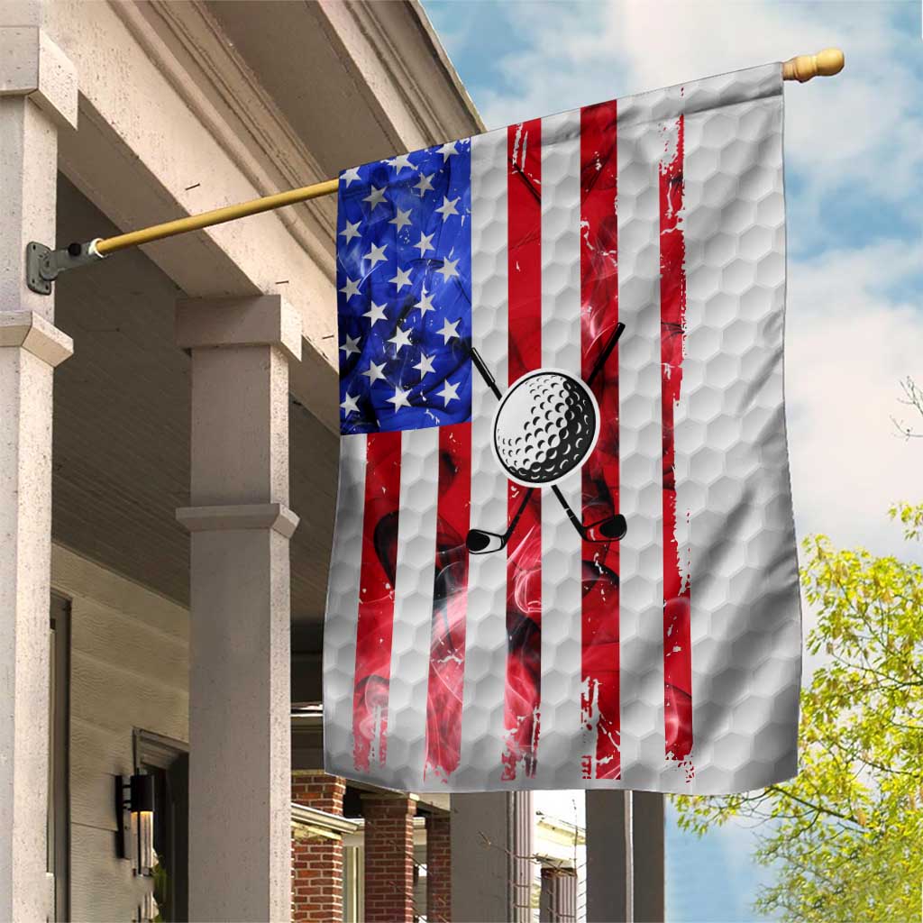 Golf Ball and Clubs Garden Flag with American Flag Smoke Effect and Hexagon Pattern - Wonder Print Shop