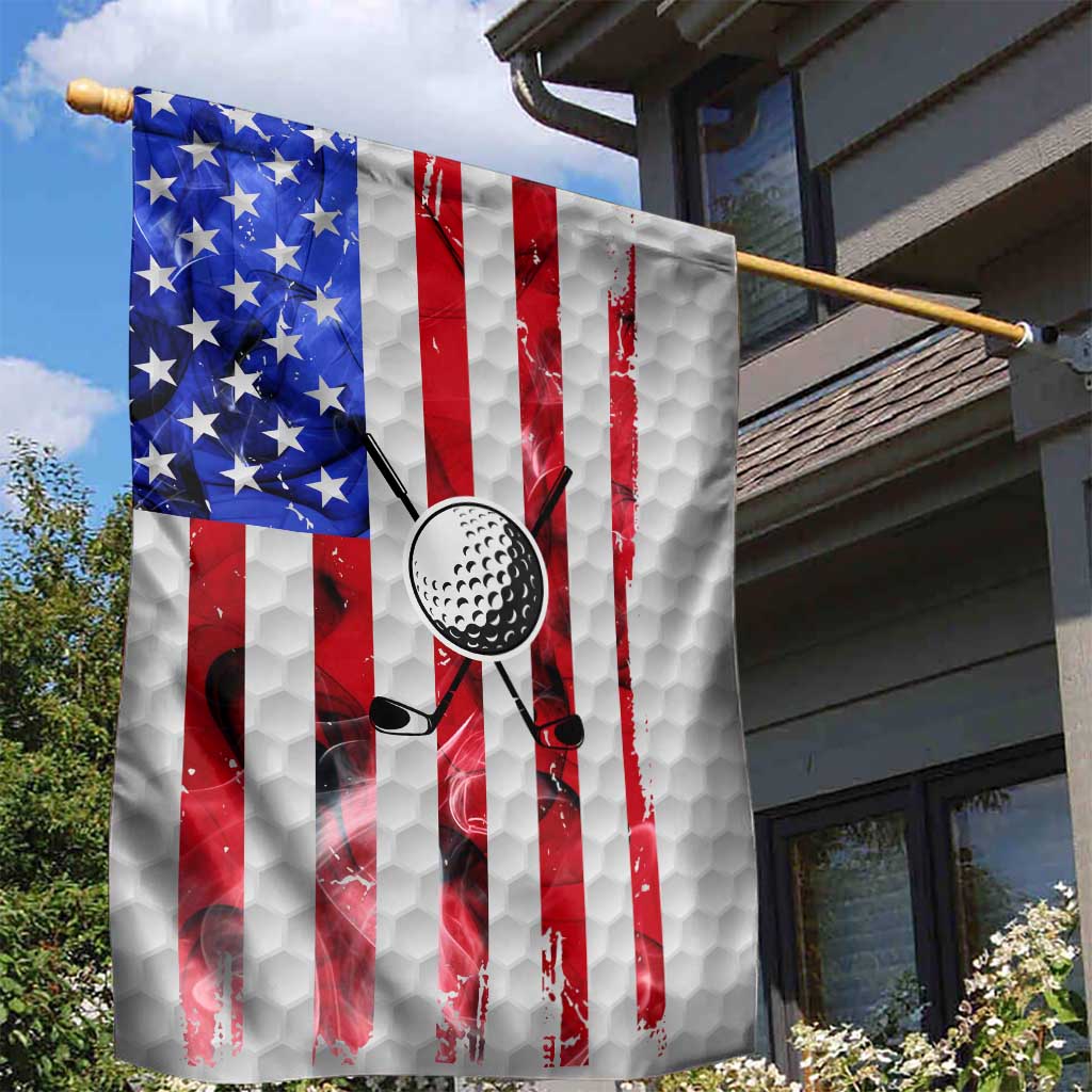 Golf Ball and Clubs Garden Flag with American Flag Smoke Effect and Hexagon Pattern - Wonder Print Shop