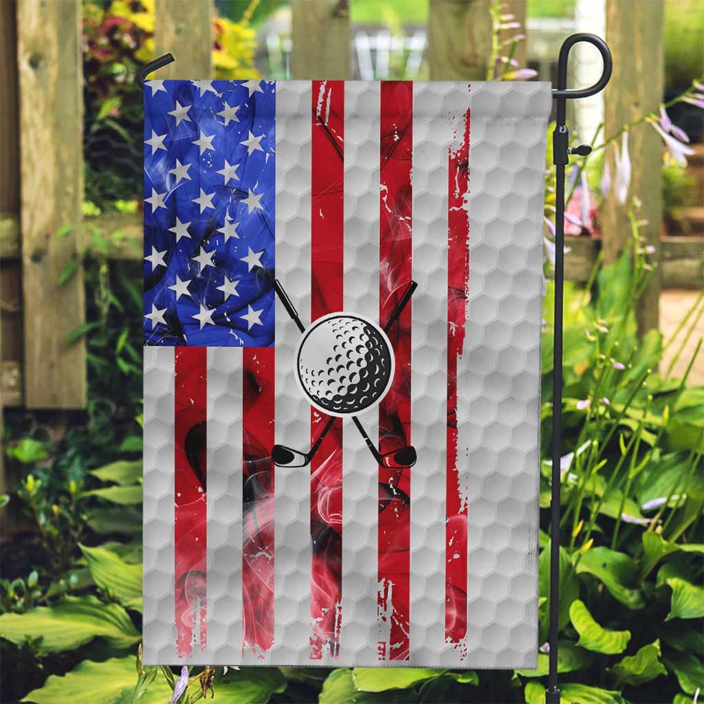 Golf Ball and Clubs Garden Flag with American Flag Smoke Effect and Hexagon Pattern - Wonder Print Shop