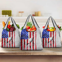 Golf Ball and Clubs Grocery Bag with American Flag Smoke Effect and Hexagon Pattern - Wonder Print Shop