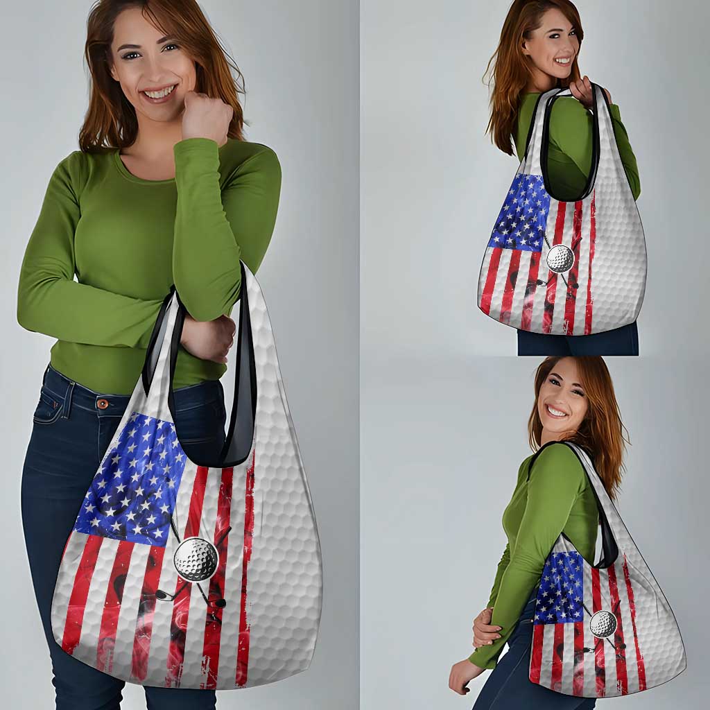 Golf Ball and Clubs Grocery Bag with American Flag Smoke Effect and Hexagon Pattern - Wonder Print Shop