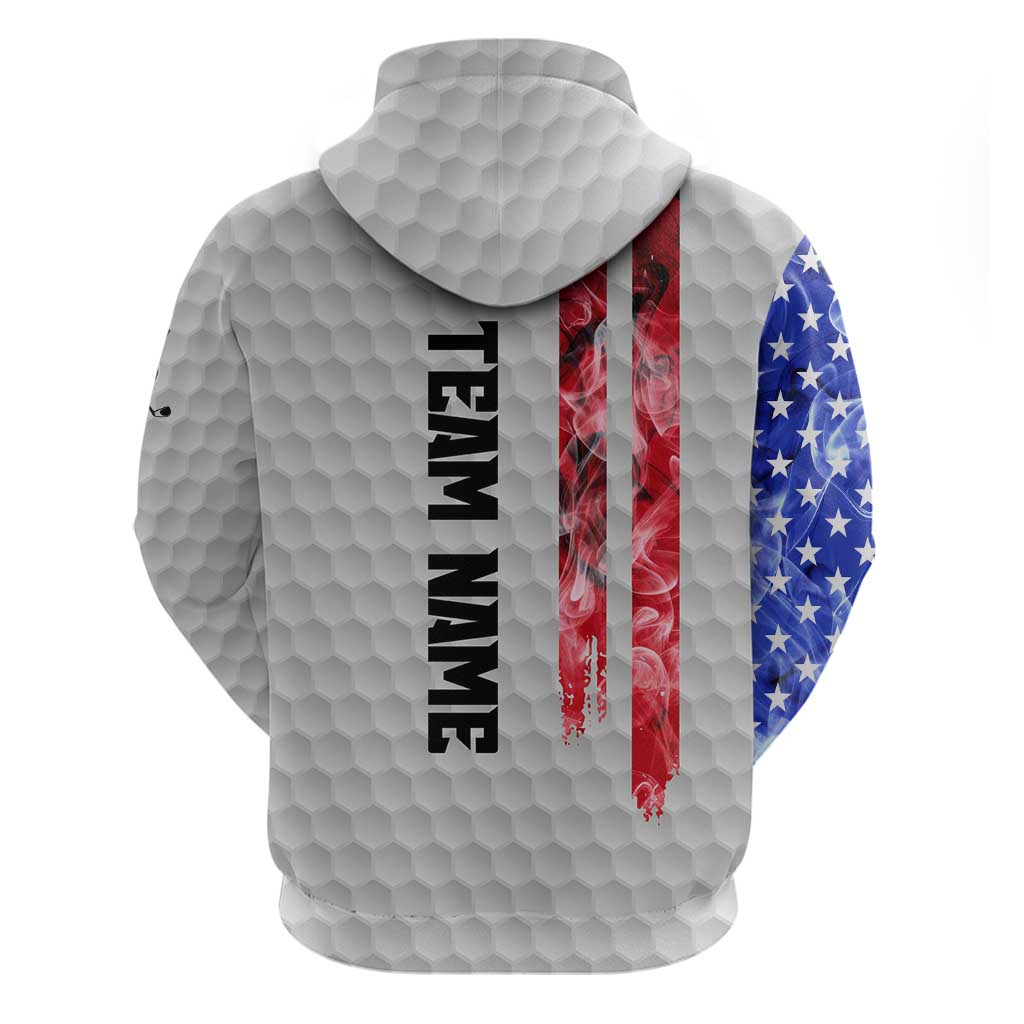 Custom Golf Ball and Clubs Hoodie with American Flag Smoke Effect and Hexagon Pattern - Wonder Print Shop