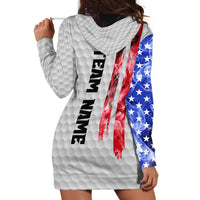 Custom Golf Ball and Clubs Hoodie Dress with American Flag Smoke Effect and Hexagon Pattern - Wonder Print Shop