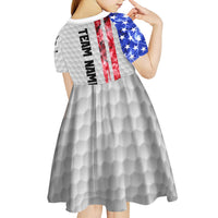 Custom Golf Ball and Clubs Kid Short Sleeve Dress with American Flag Smoke Effect and Hexagon Pattern - Wonder Print Shop