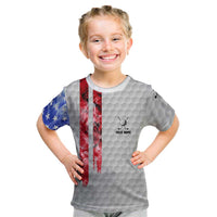 Custom Golf Ball and Clubs Kid T Shirt with American Flag Smoke Effect and Hexagon Pattern - Wonder Print Shop