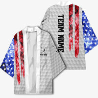 Custom Golf Ball and Clubs Kimono with American Flag Smoke Effect and Hexagon Pattern - Wonder Print Shop