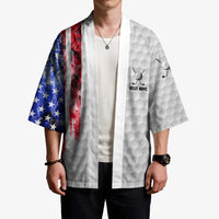 Custom Golf Ball and Clubs Kimono with American Flag Smoke Effect and Hexagon Pattern - Wonder Print Shop