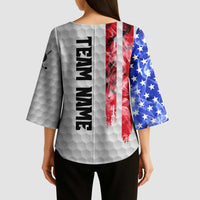 Custom Golf Ball and Clubs Kimono Sleeve Blouse with American Flag Smoke Effect and Hexagon Pattern - Wonder Print Shop