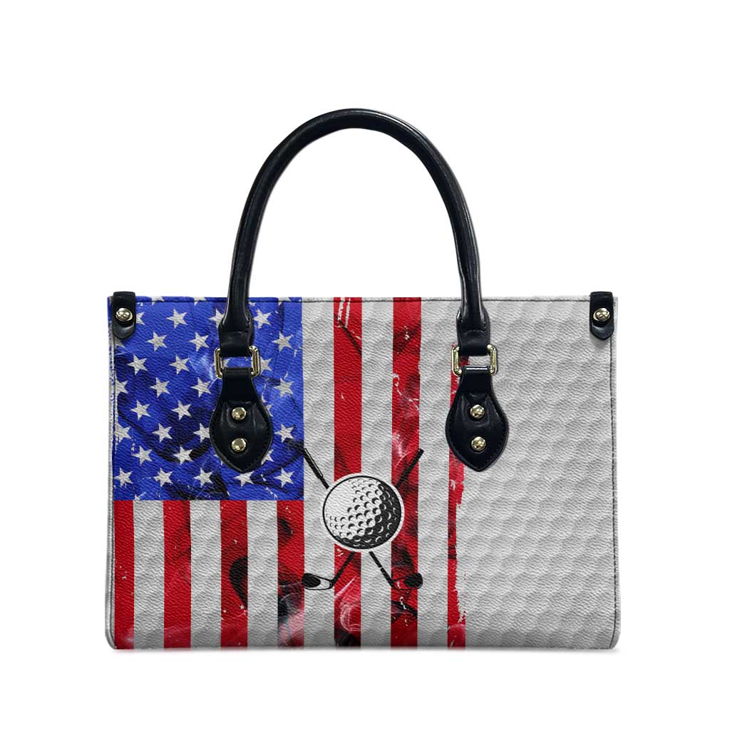 Golf Ball and Clubs Leather Bag with American Flag Smoke Effect and Hexagon Pattern - Wonder Print Shop